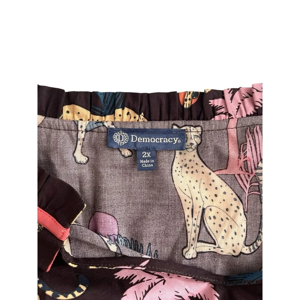 Democracy Plus Size 3/4 Sleeve Relaxed Top Boxy 2x‎ Whimsical Tropical Safari